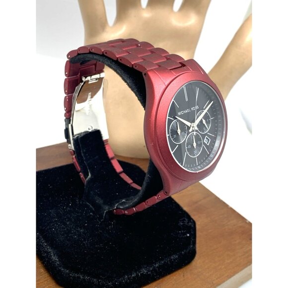 Michael Kors Men's Watch MK9061 Slim Runway Quartz Black Dial Red Steel 44mm - Picture 2 of 14